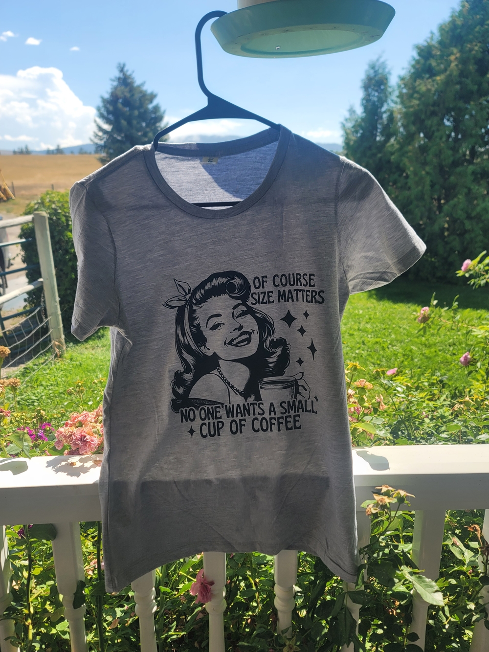 Womens Gray Graphic Tee - 'Of Course Size Matters'